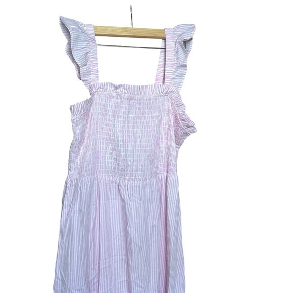 NWT Eloquii Pink Striped Smocked Ruffle Midi Dress – Size 18/20 Plus - Picture 9 of 10
